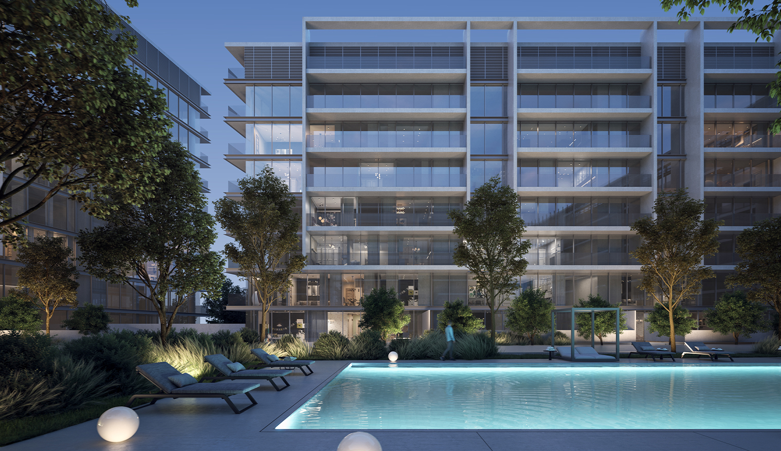 Water features and seating areas