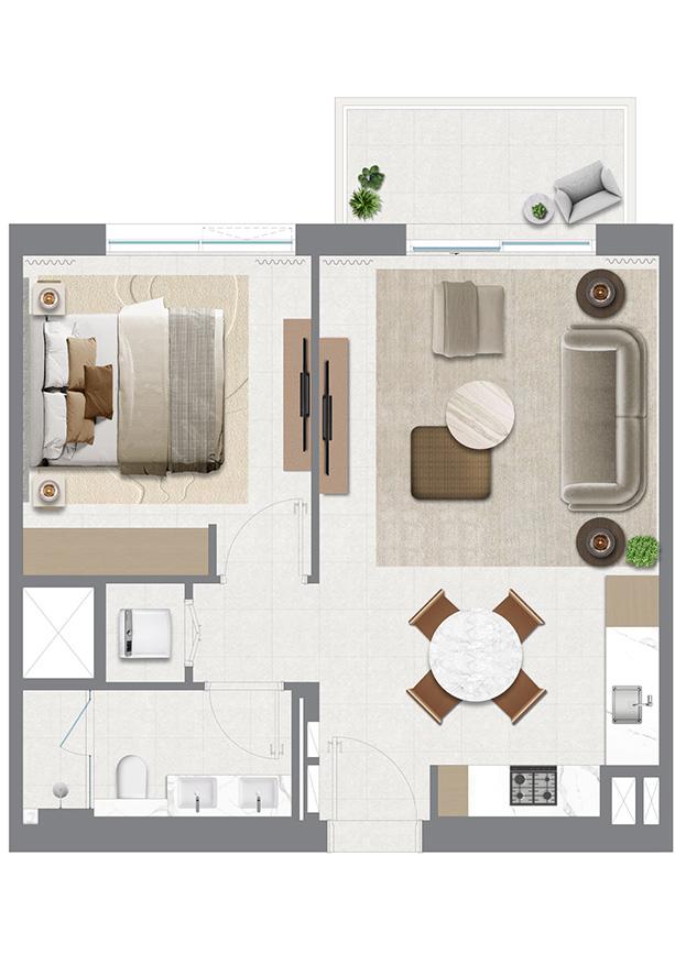 1br 716sqft suite 650sqft balcony 66sqft