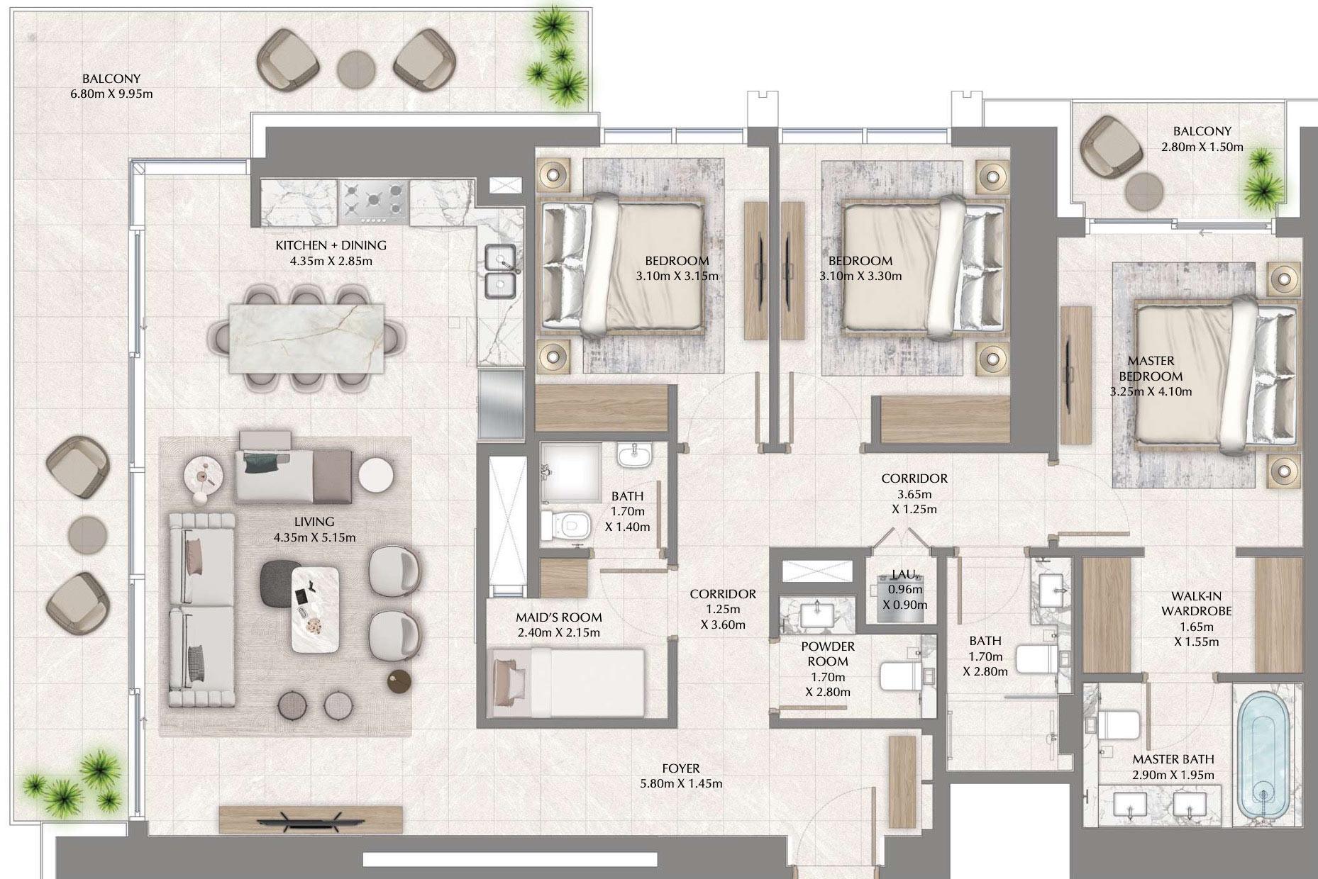 emaar creek waters 2 floor plan 3BR